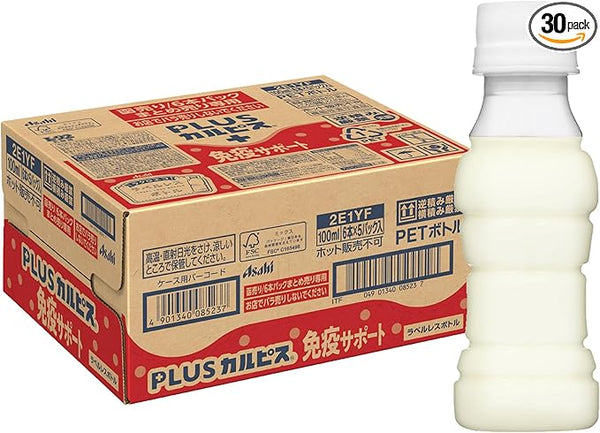 アサヒ飲料 PLUSカルピス 免疫サポート ラベルレスボトル 100mlペットボトル×30本入